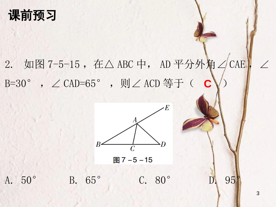 八年级数学上册 第七章 平行线的证明 5 三角形的内角和定理 第2课时 三角形内角和定理（二）课件 （新版）北师大版_第3页