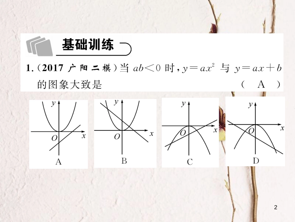 （青海专版）中考数学复习 第1编 教材知识梳理篇 第3章 函数及其图象 第5节 二次函数的图象及性质（精练）课件_第2页