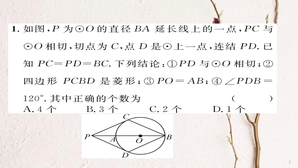 九年级数学下册 期末专题复习 专题3 与圆有关的位置关系作业课件 （新版）华东师大版_第2页