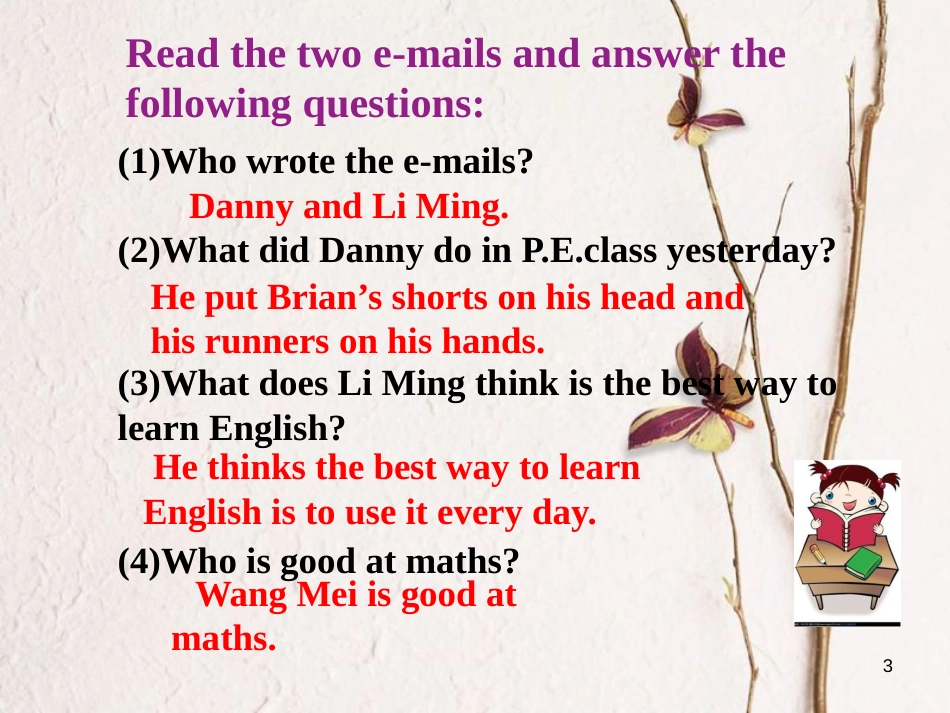 八年级英语上册 Unit 2 My Favourite School Subject Lesson 8 E-mail课件 （新版）冀教版_第3页