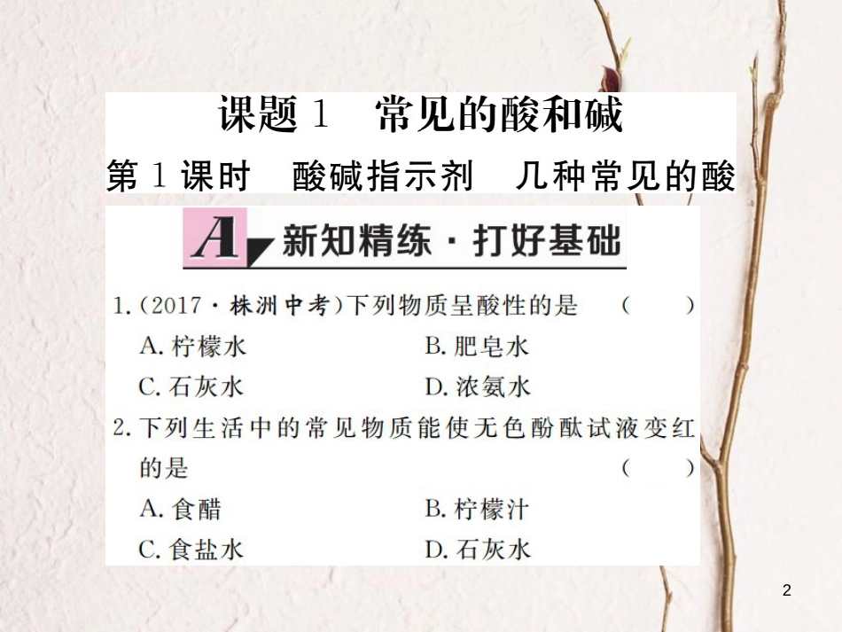 （江西专版）九年级化学下册 第10单元 酸和碱 课题1 常见的酸和碱 第1课时 酸碱指示剂 几种常见的酸课件 （新版）新人教版_第2页