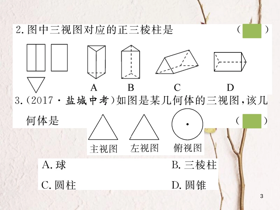 （安徽专版）九年级数学下册 第二十九章 投影与视图 29.2 第2课时 由三视图确定几何体练习课件 （新版）新人教版_第3页