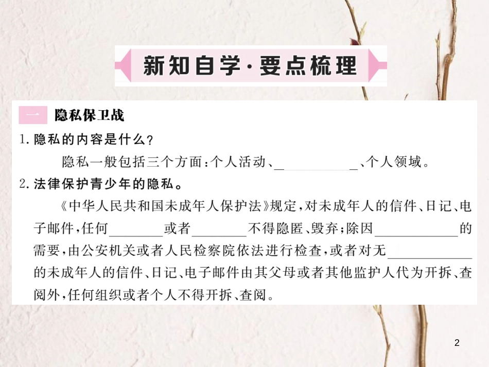 八年级道德与法治上册 第二单元 青春自画像 第五课 成长的“秘密”第2框《我有隐私权》习题课件 人民版_第2页