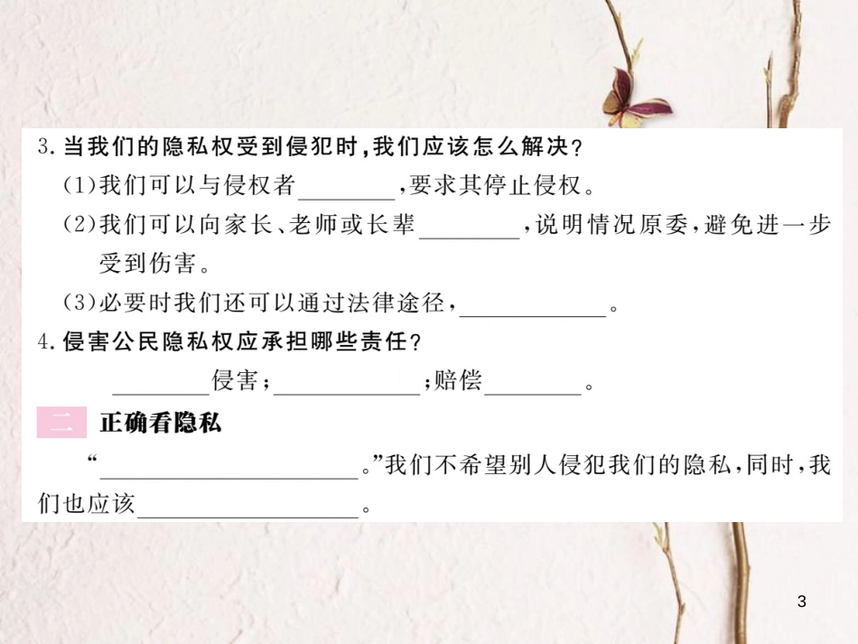 八年级道德与法治上册 第二单元 青春自画像 第五课 成长的“秘密”第2框《我有隐私权》习题课件 人民版_第3页