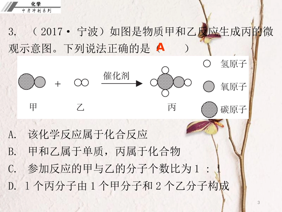 中考化学冲刺 第6讲 质量守恒定律和化学方程式习题课件_第3页