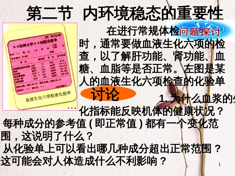 江苏省淮安市2017年高中生物 第一章 人体的内环境与稳态 1.2 内环境稳态的重要性课件 新人教版必修3_第1页