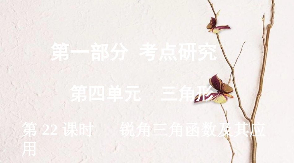 浙江省中考数学复习第一部分考点研究第四单元三角形第22课时锐角三角函数及其应用课件_第1页