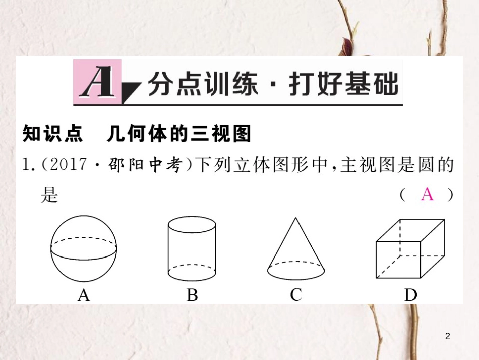 九年级数学下册 3.3 三视图 第1课时 几何体的三视图作业课件 （新版）湘教版_第2页