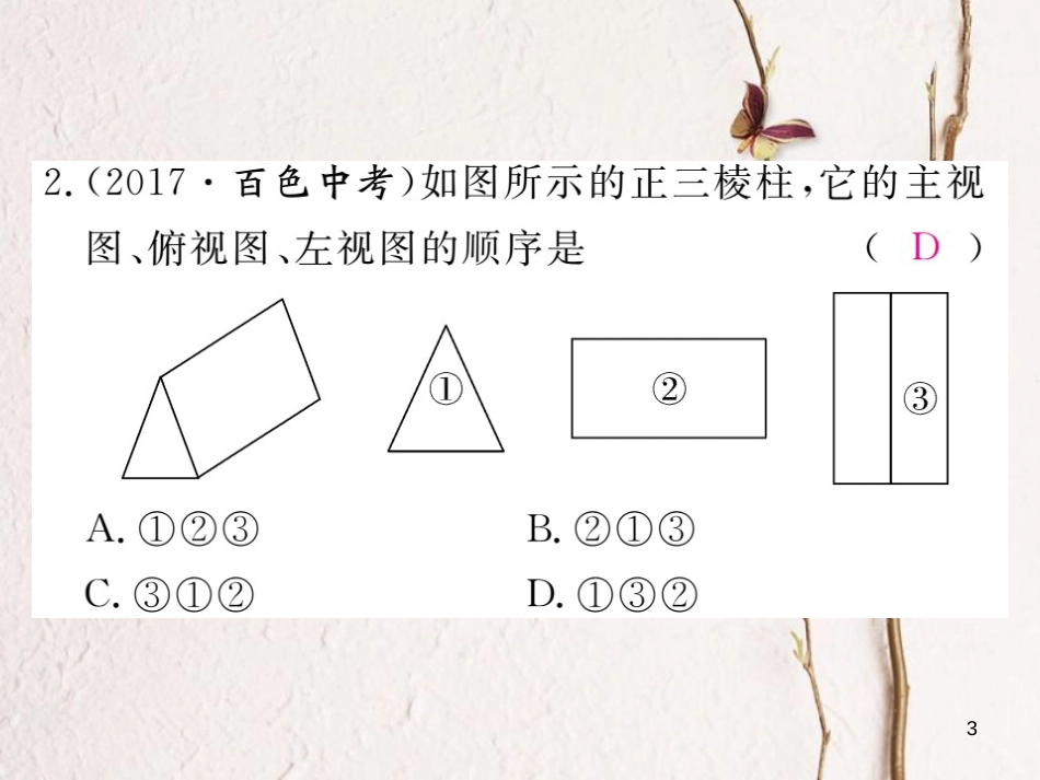 九年级数学下册 3.3 三视图 第1课时 几何体的三视图作业课件 （新版）湘教版_第3页