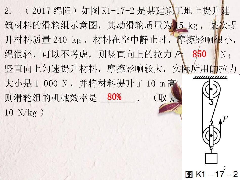 广东省中考物理总复习 第一部分 基础复习 第17课时 机械效率课后作业课件_第3页