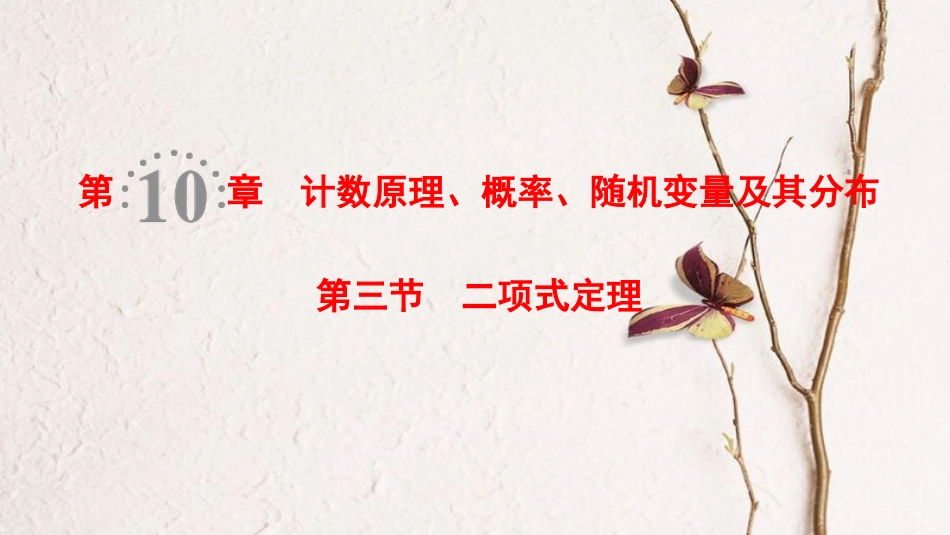 2019年高考数学一轮复习 第10章 计数原理、概率、随机变量及其分布 第3节 二项式定理课件 理 北师大版_第1页