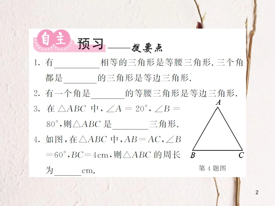 八年级数学上册 第2章 三角形 2.3 等腰三角形 第2课时 等腰三角形的判定习题课件 （新版）湘教版_第2页