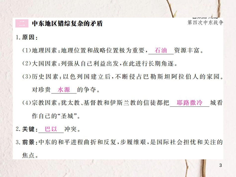 （通用版）九年级历史下册 第六单元 亚非拉国家的独立和振兴 第13课 动荡的中东地区习题课件 新人教版_第3页