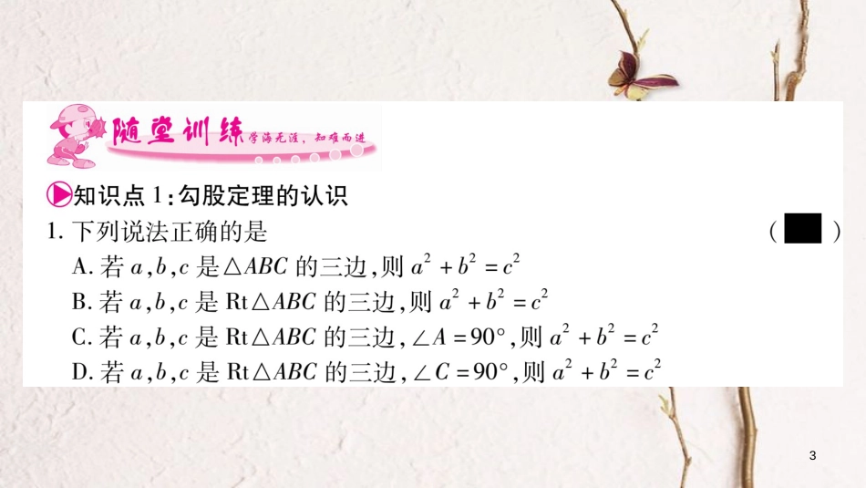 八年级数学下册 第17章 勾股定理 17.1 勾股定理习题课件 （新版）新人教版_第3页