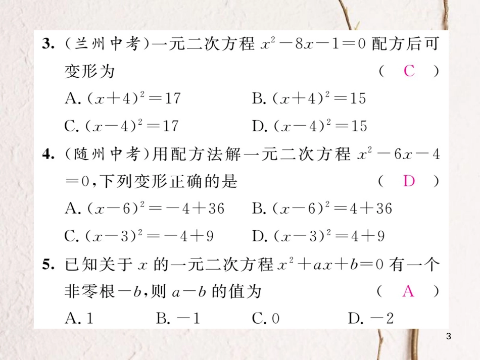 九年级数学下册 专题训练1 一元二次方程作业课件 （新版）北师大版_第3页