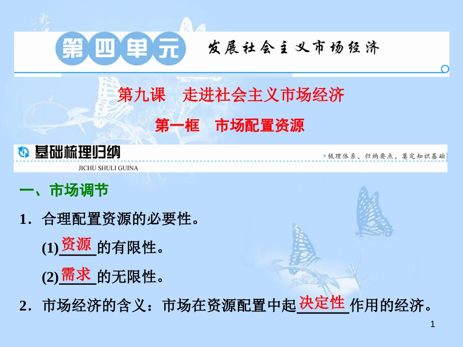 高中政治 第九课 走进社会主义市场经济 第一框 市场配置资源课件 新人教版必修1_第1页