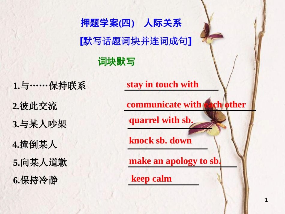 年高考英语二轮复习 专题辅导与测试四 热门话题下的书面表达 押题学案（四）人际关系课件_第1页