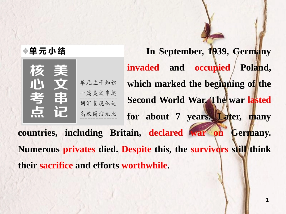 高中英语 Module 6 War and Peace单元小结课件 外研版选修6_第1页