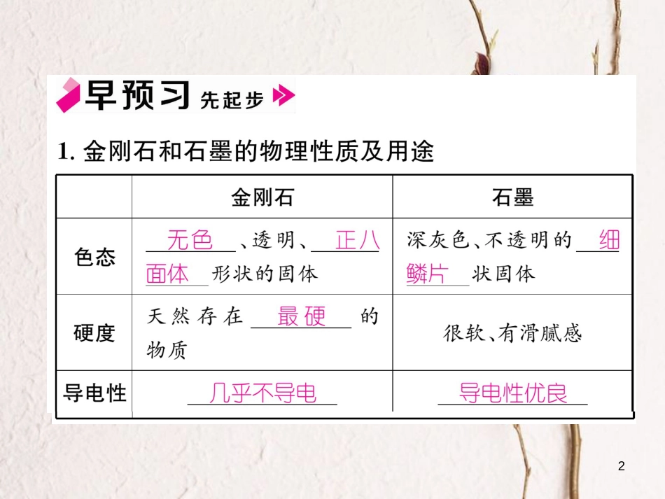 九年级化学上册 第六单元 碳和碳的氧化物 课题1 金刚石、石墨和C60 第1课时 碳的单质习题课件 （新版）新人教版_第2页