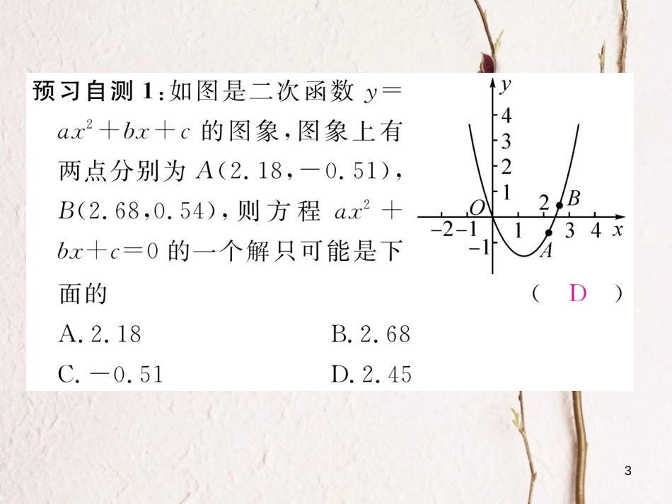 九年级数学下册 第二章 二次函数 2.5 二次函数与一元二次方程（2）作业课件 （新版）北师大版_第3页