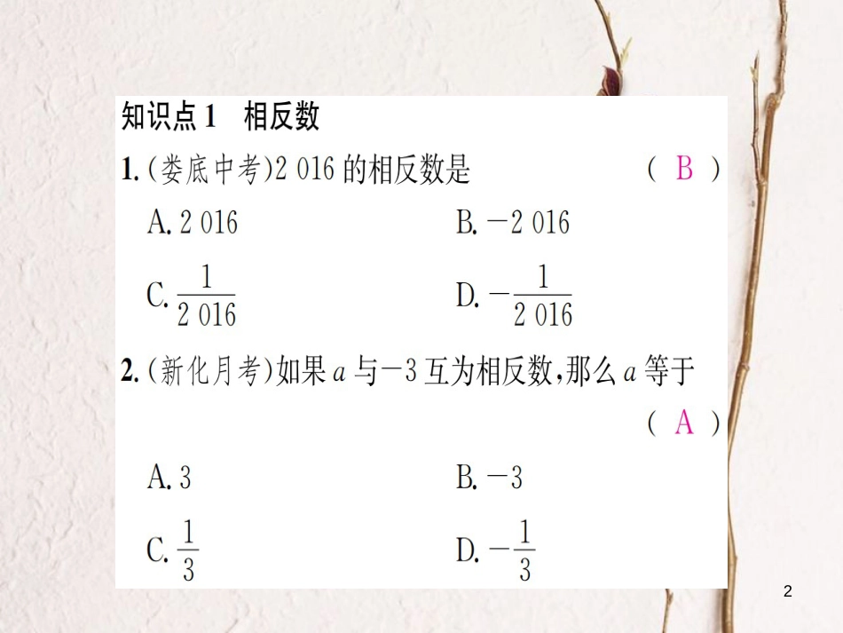 七年级数学上册 1.2 数轴、相反数与绝对值 1.2.2 相反数习题课件 （新版）湘教版_第2页