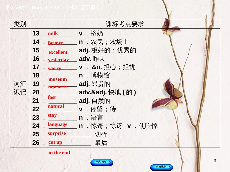 湖南省中考英语总复习 第一篇 教材过关 七下 第5课时 Units 9-12教学课件 人教新目标版_第3页