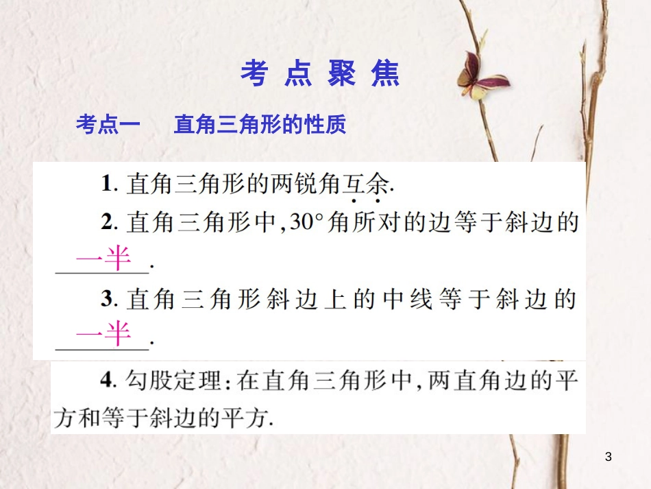 中考数学总复习 第一部分 基础篇 第四章 三角形 考点20 直角三角形与勾股定理课件_第3页