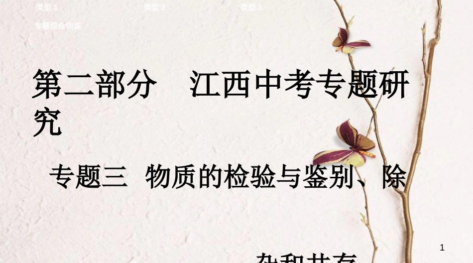江西省中考化学复习第二部分专题研究专题三物质的检验与鉴别、除杂和共存课件_第1页