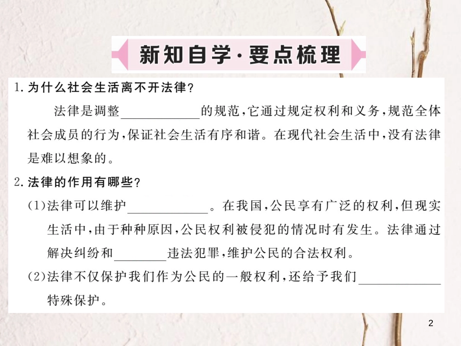 八年级道德与法治上册 第三单元 法律在我心中 第八课 法律为生活护航 第2框《法律是社会生活的保障》习题课件 人民版_第2页