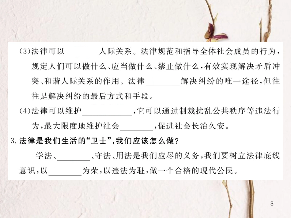八年级道德与法治上册 第三单元 法律在我心中 第八课 法律为生活护航 第2框《法律是社会生活的保障》习题课件 人民版_第3页