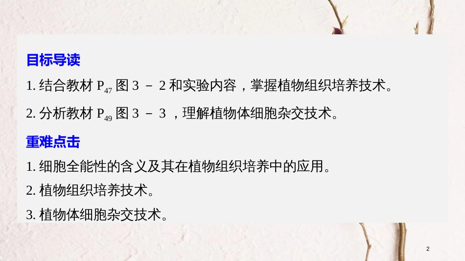 高中生物 第3章 细胞工程 第1节 植物细胞工程 第1课时 植物细胞工程的基本技术同步备课课件 北师大版选修3_第2页
