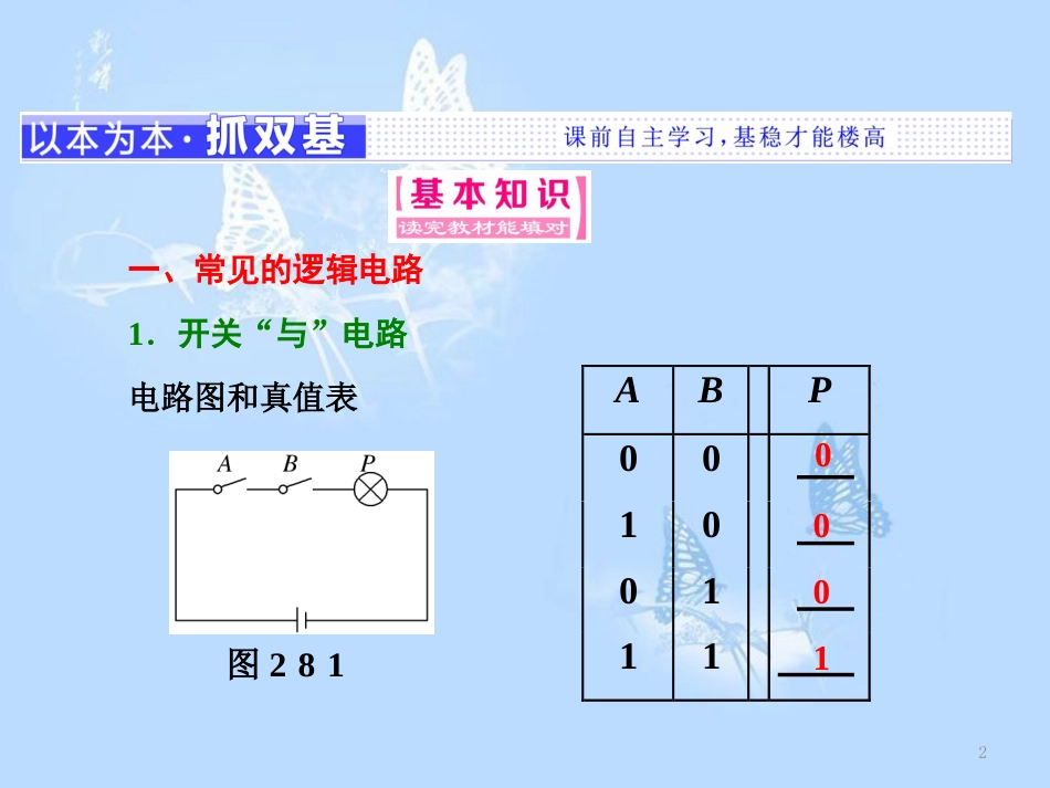 高中物理 第二章 直流电路 第8节 逻辑电路和控制电路课件 教科版选修3-1_第2页