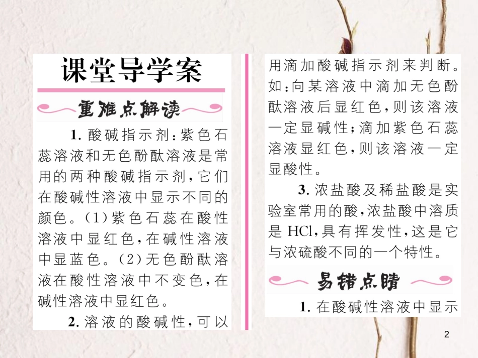 九年级化学下册 第10单元 酸和碱 课题1 常见的酸和碱（第1课时）酸碱指示剂和盐酸作业课件 （新版）新人教版_第2页