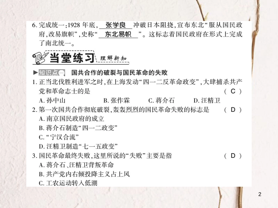 八年级历史上册 第3单元 新民主主义革命的兴起 第15课 国民革命失败与南京国民政府建立习题课件 岳麓版_第2页