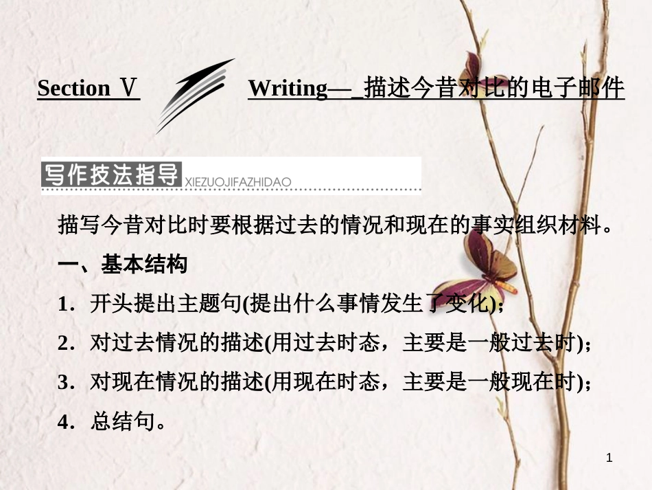 高中英语 Module 6 Old and New Section Ⅴ Writing-描述今昔对比的电子邮件课件 外研版必修3_第1页