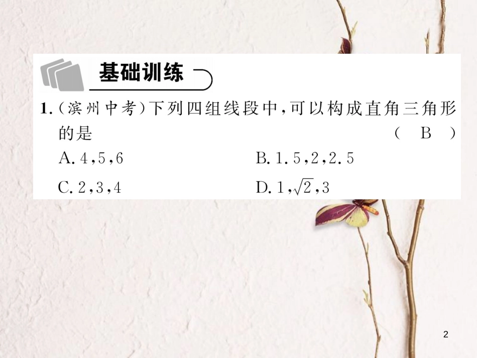 （青海专版）中考数学复习 第1编 教材知识梳理篇 第4章 图形的初步认识与三角形、四边形 第3节 等腰三角形与直角三角形（精练）课件_第2页