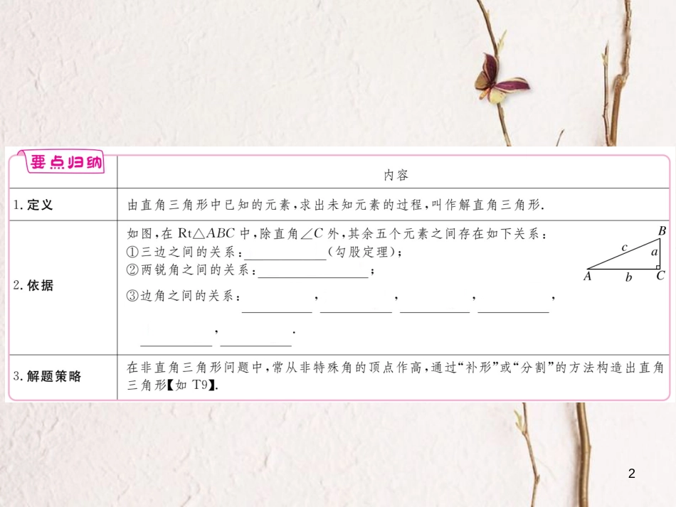 江西省2018年九年级数学下册 第一章 直角三角形的边角关系 1.4 解直角三角形练习课件 （新版）北师大版_第2页