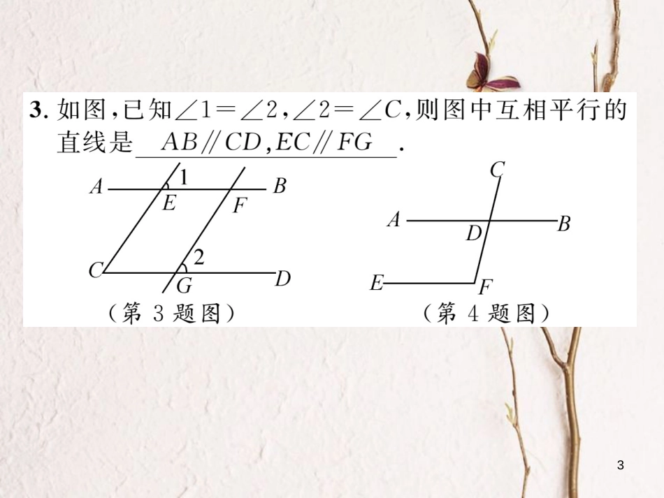 （毕节专版）七年级数学下册 第2章 相交线与平行线 课题三 利用同位角判定两直线平行当堂检测课件 （新版）北师大版_第3页