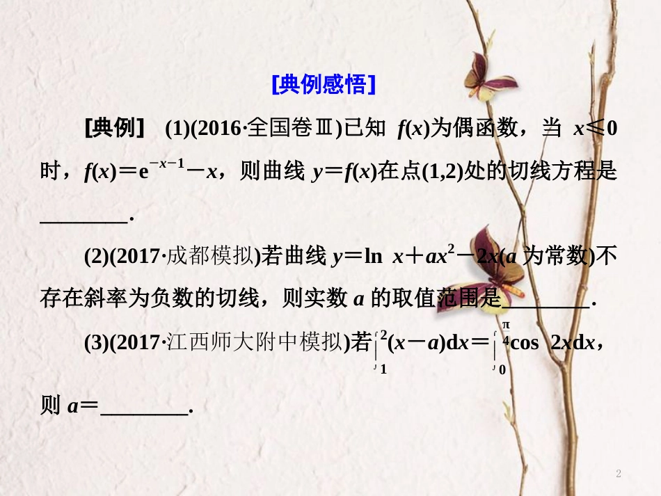 （通用版）高考数学二轮复习 专题六 函数、不等式、导数 第四讲 小题考法——导数的简单应用及定积课件 理_第2页