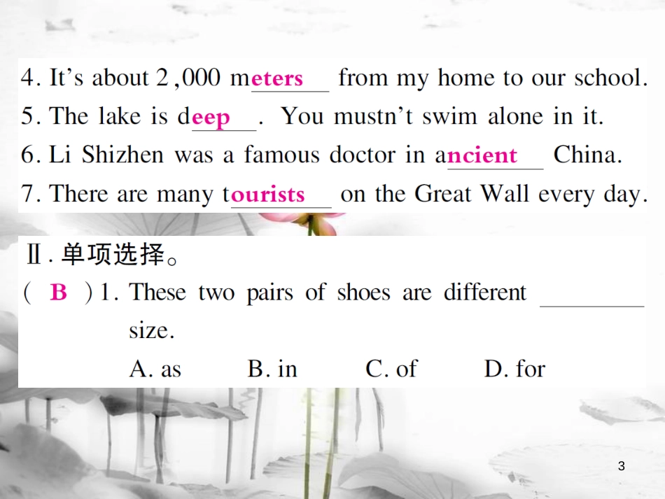 年春八年级英语下册 Unit 7 What’s the highest mountain in the world（第1课时）习题课件 （新版）人教新目标版_第3页
