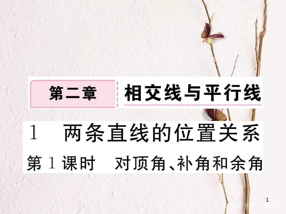 七年级数学下册 第二章 相交线与平行线 2.1 两条直线的位置关系 第1课时 对顶角、补角和余角练习课件 （新版）北师大版_第1页