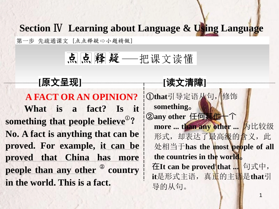 高中英语 Unit 1 Cultural relics Section Ⅳ Learning about Language amp；Using Language课件 新人教版必修2_第1页