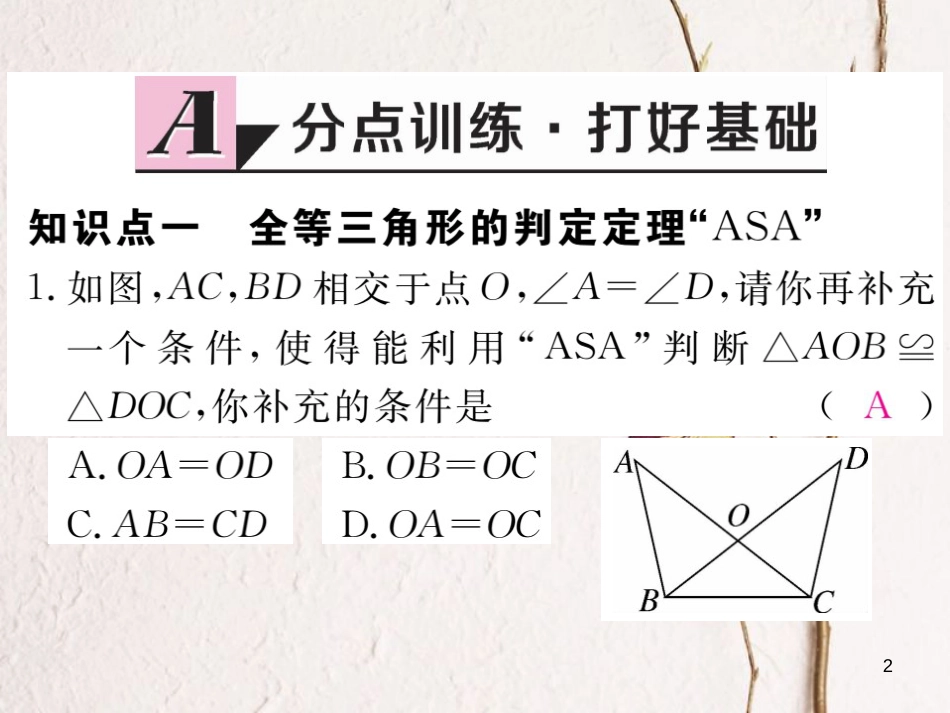 七年级数学下册 第四章 三角形 4.3 探索三角形全等的条件 第2课时 利用“角边角”“角角边”判定三角形全等练习课件 （新版）北师大版_第2页