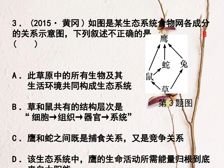 浙江省中考科学复习 第一篇 生命科学 第3课时 种群、群落和生态系统课后练习课件_第3页