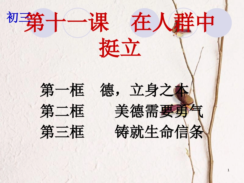 云南省个旧市九年级政治全册 第四单元 从这里出发 第十一课 在人群中挺立 第1-3框 德，立身之本 美德需要勇气 铸就生命信条课件 人民版_第1页