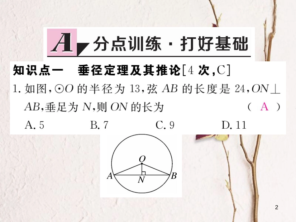 九年级数学下册 第24章 圆 24.2 第2课时 垂径分弦练习课件 （新版）沪科版_第2页