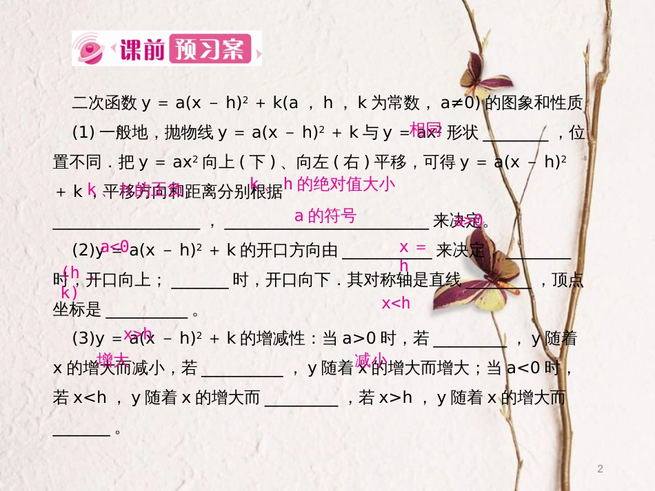 九年级数学上册 22 二次函数 22.1 二次函数的图象和性质 22.1.3 二次函数y＝a(x-h)2+k的图象和性质 第3课时课件 （新版）新人教版_第2页