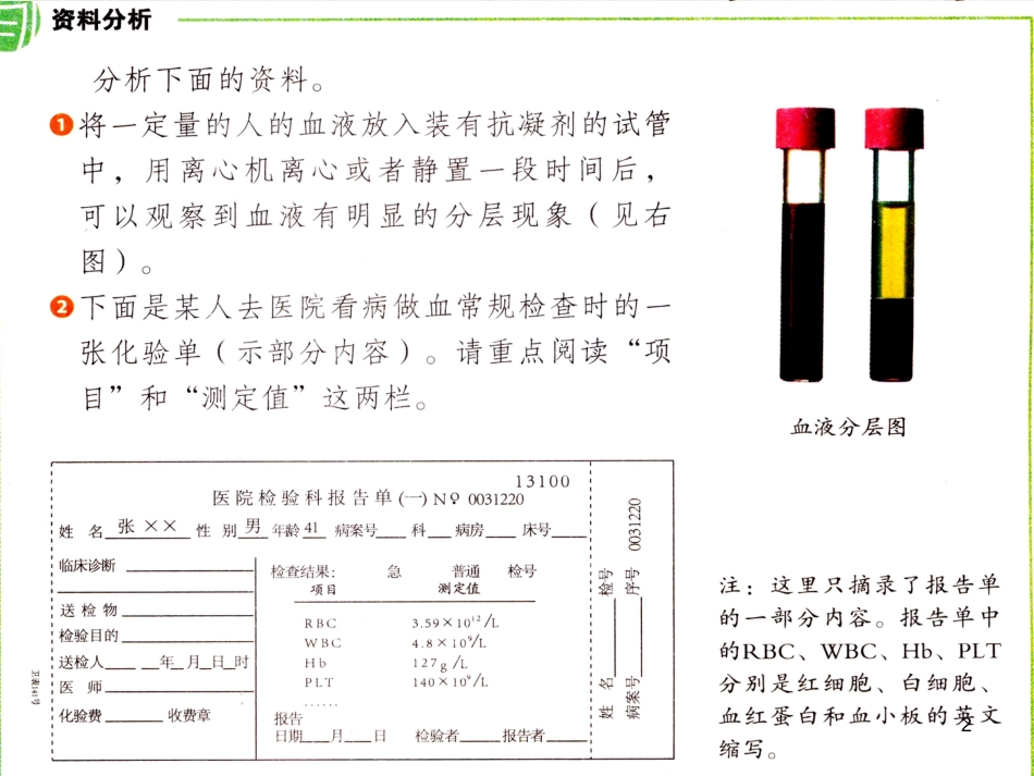 吉林省长春市七年级生物下册 4.4.1流动的组织-血液课件1 新人教版_第2页