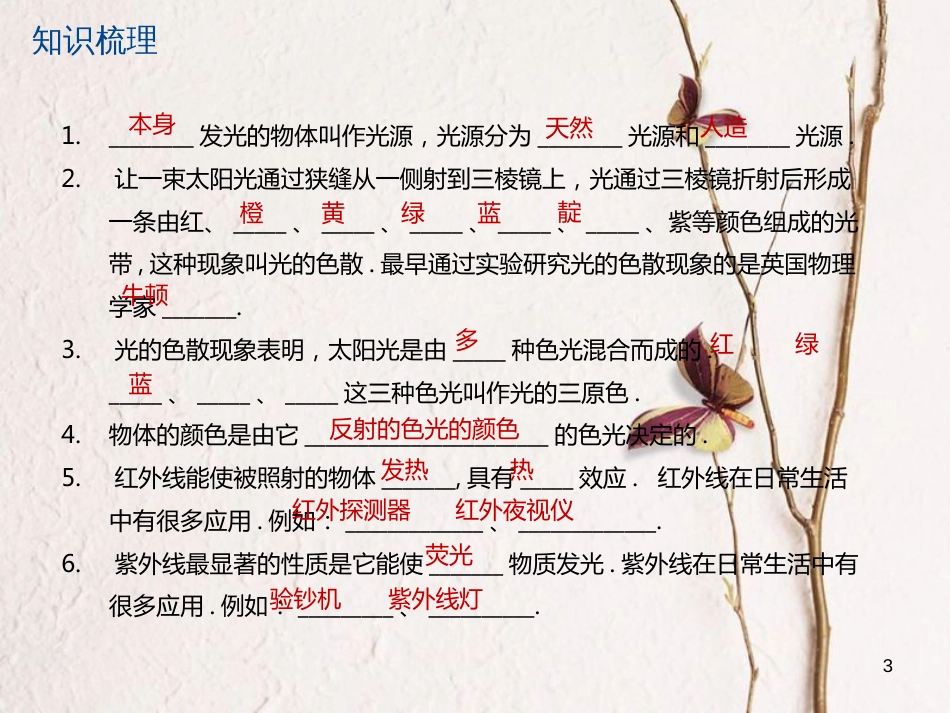 江苏省大丰市中考物理第4课时光的色彩光的直线传播复习课件_第3页