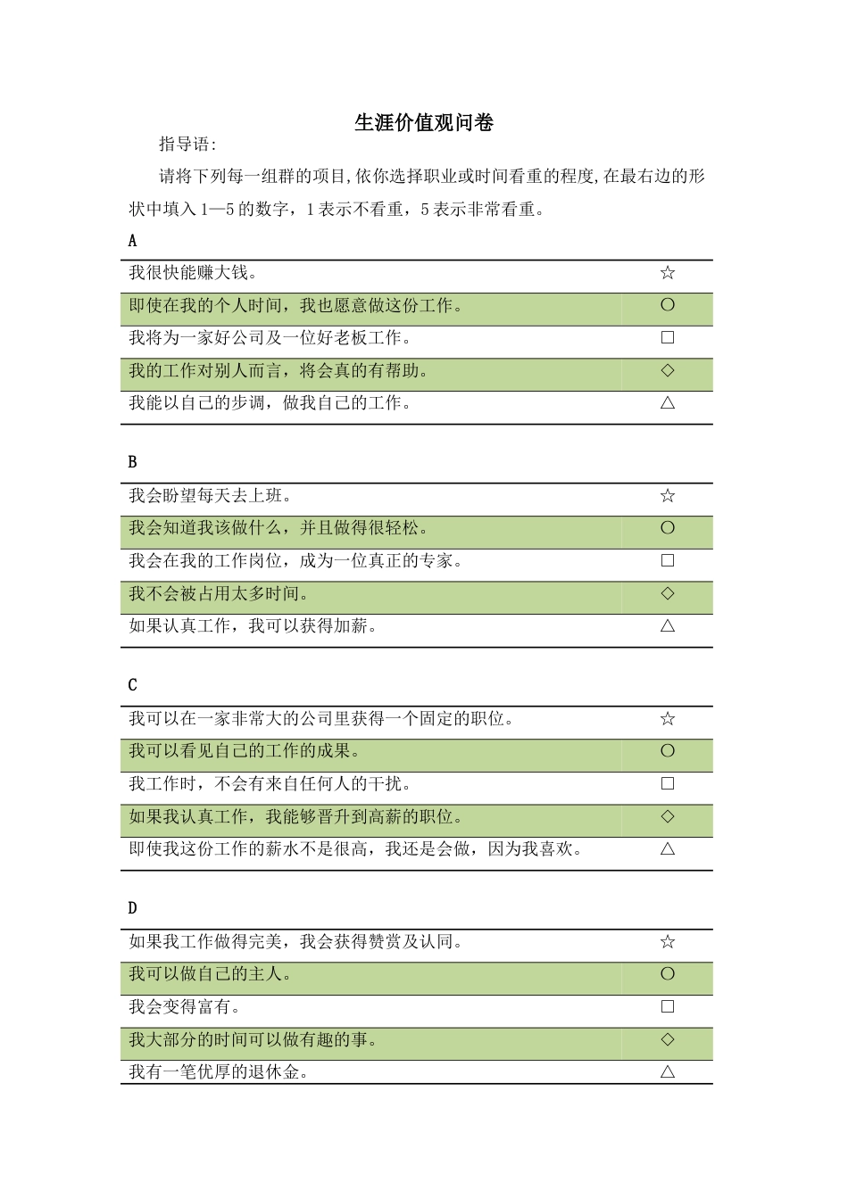 (32)--3.5 心理测试-生涯价值观问卷_第1页